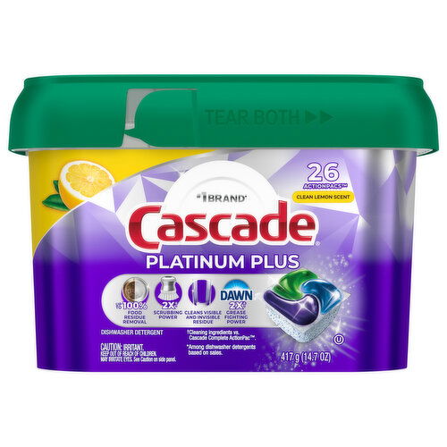 Cascade Platinum Plus Dishwasher Detergent, Clean Lemon Scent, ActionPacs