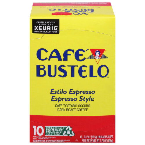 Cafe Bustelo Coffee, Espresso Style, Dark Roast, K-Cup Pods