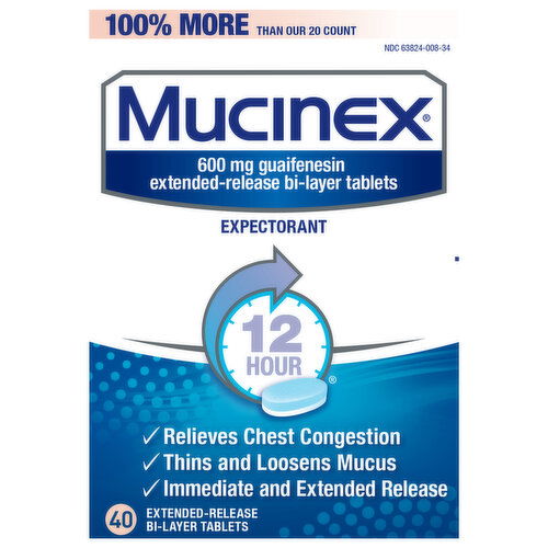Mucinex Extended-Release Bi-Layer Tablets 600 mg Expectorant