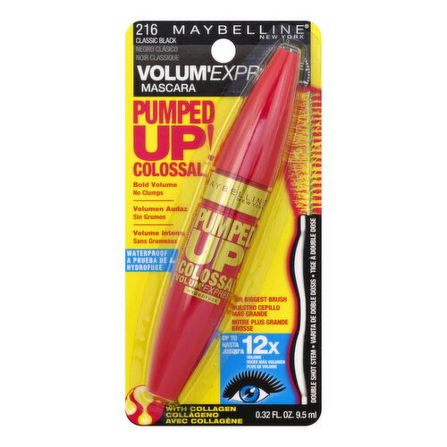 maybelline Volum' Express Pumped Up! Colossal Mascara, Waterproof, Classic Black 216