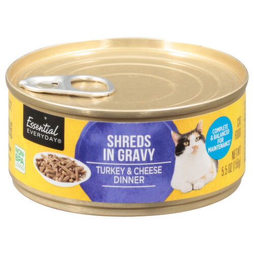 Essential Everyday Cat Food, Turkey & Cheese Dinner, Shreds in Gravy