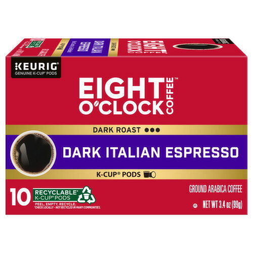 Eight O'Clock Coffee K-Cup Pods Ground Arabica Dark Roast Dark Italian Espresso Coffee