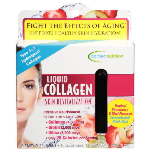 Applied Nutrition Liquid Collagen, Tropical Strawberry & Kiwi Flavored, Skin Revitalization, Liquid-Tubes