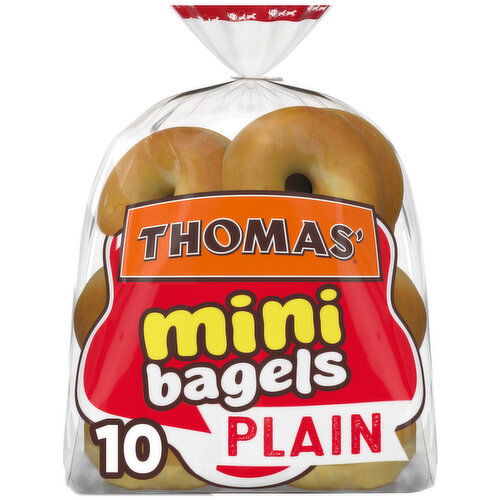 Thomas' Plain Pre-sliced Mini Bagels, 10 count, 15 oz