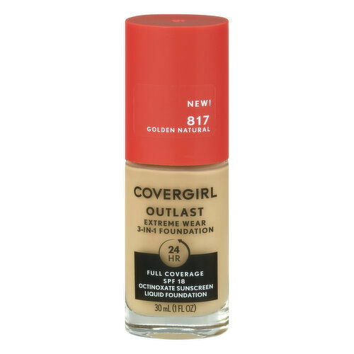 CoverGirl Outlast Foundation, 3-in-1, Golden Natural 817, Sunscreen SPF 18