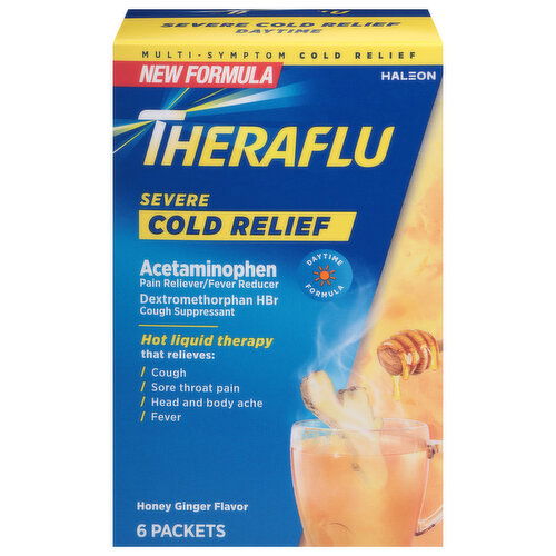 Theraflu Cold Relief, Multi-Symptom, Severe, Honey Ginger Flavor