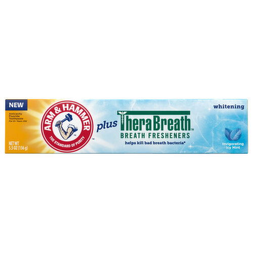 Arm & Hammer Plus TheraBreath Toothpaste, Fluoride, Anticavity, Whitening, Breath Fresheners, Invigorating Icy Mint