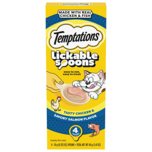 Temptations Lickable Spoons Treats for Cats, Tasty Chicken & Savory Salmon Flavor