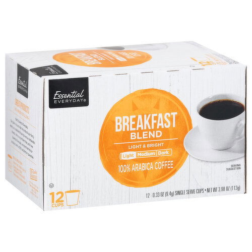 Essential Everyday Coffee, 100% Arabica, Light Roast, Breakfast Blend, Single Serve Cups