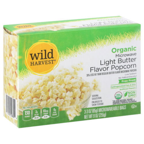 Wild Harvest Microwave Popcorn, Organic, Light Butter Flavor