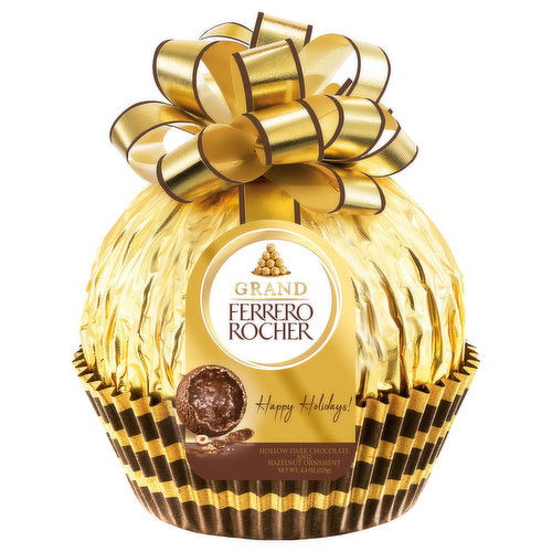 Ferrero Rocher Hollow Milk Chocolate and Hazelnut Ornament, Happy Holidays!