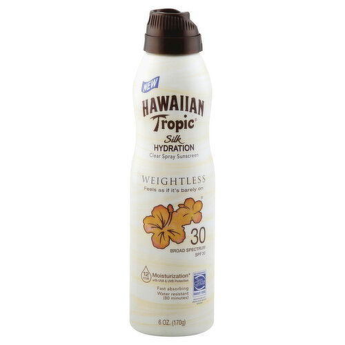 Hawaiian Tropic Silk Hydration Sunscreen, Weightless, Clear Spray, Broad Spectrum SPF 30