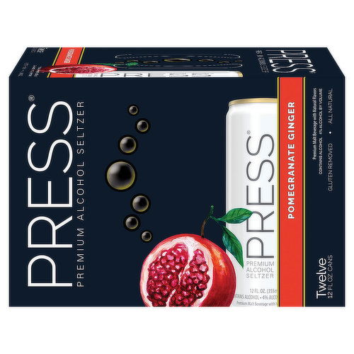 Press Alcohol Seltzer, Pomegranate Ginger, Premium, 12 Pack