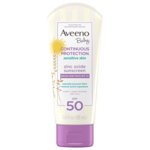 Aveeno Baby Sunscreen, Sensitive Skin, Continuous Protection, Broad Spectrum SPF 50