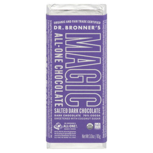 Dr. Bronner's Magic All-One Chocolate Dark Chocolate, Salted, 70% Cocoa