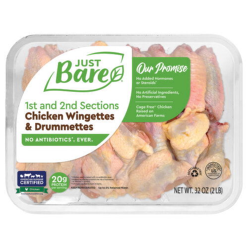 Just Bare 1st and 2nd Sections Chicken Wingettes & Drummettes