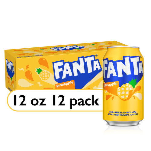 Fanta Pineapple Soda Fruit Flavored Soft Drink, 12 fl oz, 12 pack