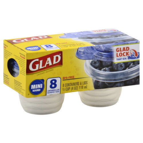 Glad Containers & Lids, Mini Round, 1/2 Cup