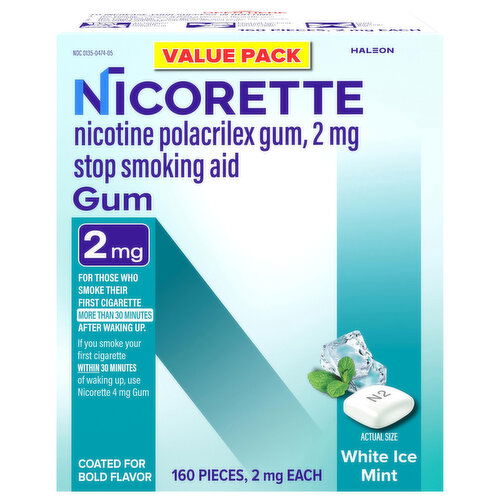 Nicorette Stop Smoking Aid, 2 mg, Gum, White Ice Mint, Value Pack