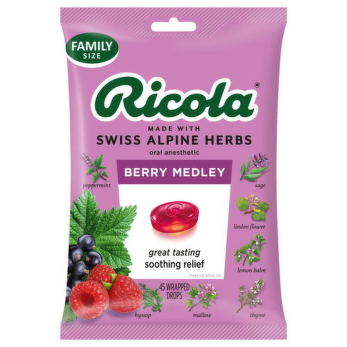 Ricola Drops, Oral Anesthetic, Berry Medley, Family Size