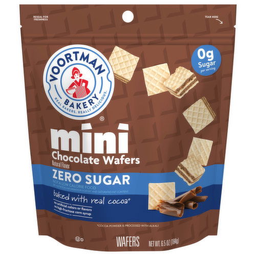 Voortman Bakery Wafers, Zero Sugar, Chocolate, Mini