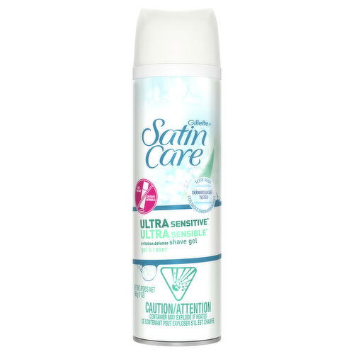 Gillette Venus Satin Care Ultra Sensitive Skin Shave Gel, Shaving Cream for Women, Fragrance Free