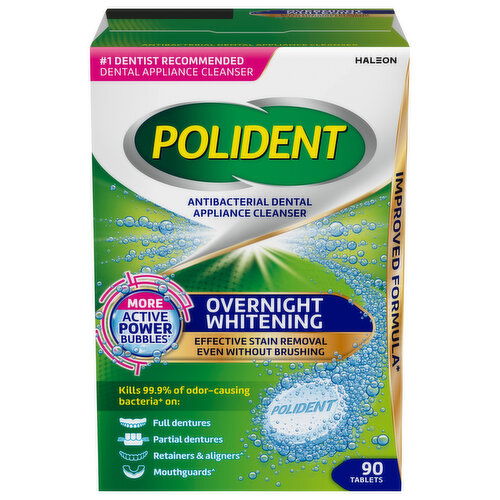 Polident Dental Appliance Cleanser, Antibacterial, Overnight Whitening, Tablets