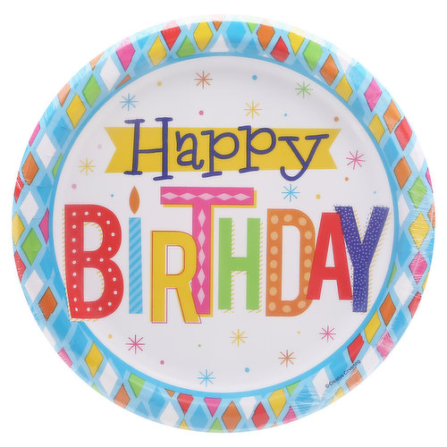 Party Creations Plates, Bright Birthday, Sturdy Style, 8.75 Inch