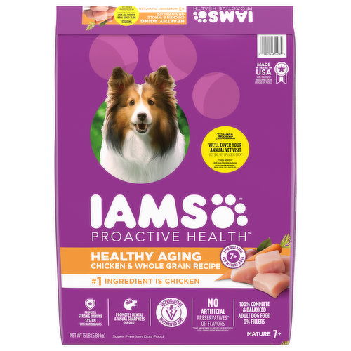 IAMS Proactive Health Dog Food, Super Premium, Chicken & Whole Grain Recipe, Healthy Aging, Mature 7+