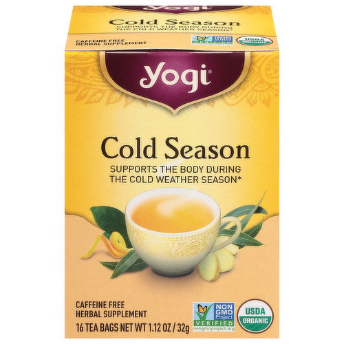 Yogi Herbal Supplement, Caffeine Free, Cold Season, Tea Bags