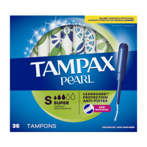 Tampax Pearl Tampax Pearl Tampons with LeakGuard Braid, Super, 36 Ct