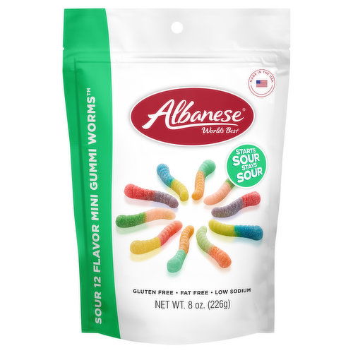 Albanese World's Best Gummi Worms, Sour 12 Flavor, Mini