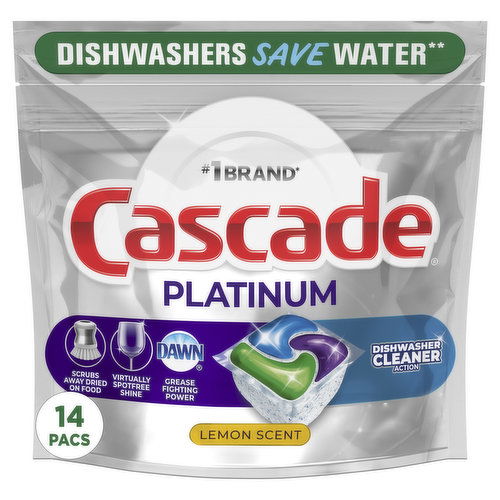 Cascade Cascade Platinum Dishwasher Detergent Pods + Cleaner, Fresh, 14 Count