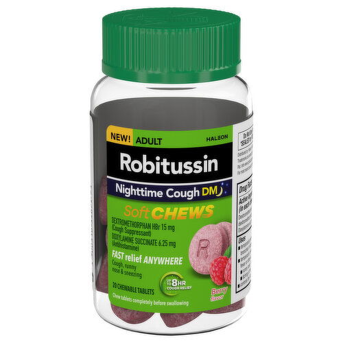 Robitussin Nighttime Cough DM, Adult, Soft Chews, Berry Flavor, Chewable Tablets