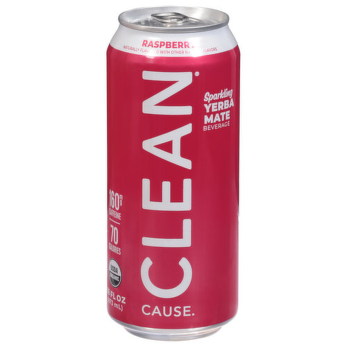 Clean Cause Yerba Mate Beverage, Sparkling, Raspberry