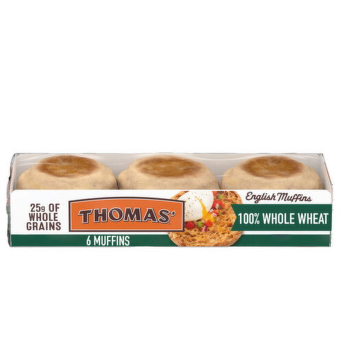 Thomas' Whole Wheat English Muffins, 6  count, 12 oz