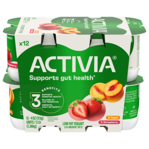 Activia Yogurt, Low Fat, Peach, Strawberry