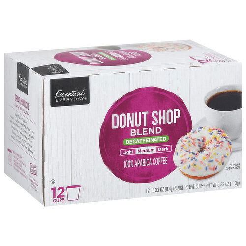 Essential Everyday Coffee, 100% Arabica, Decaffeinated, Medium Roast, Donut Shop Blend, Single Serve Cups