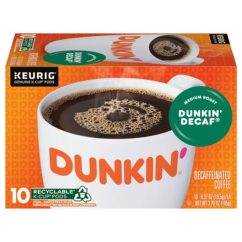Dunkin' K-Cup Pods Decaffeinated Medium Roast Dunkin' Decaf Coffee