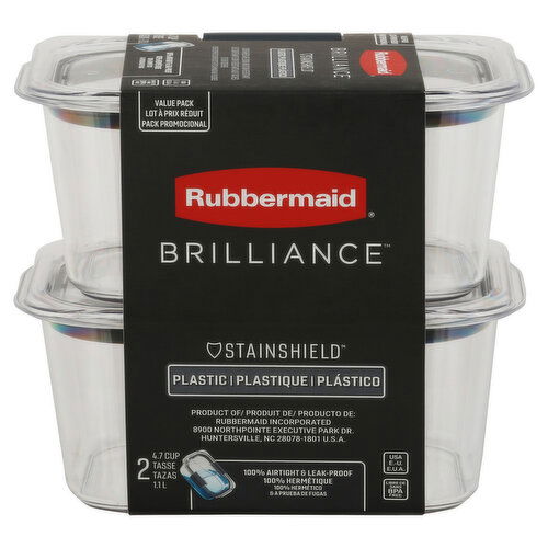 Rubbermaid Brilliance Container, Plastic, Value Pack