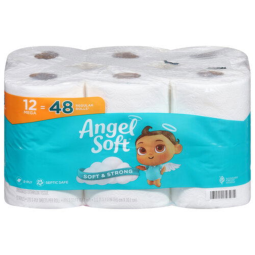 Angel Soft Bathroom Tissue, Unscented, Mega, 2-Ply