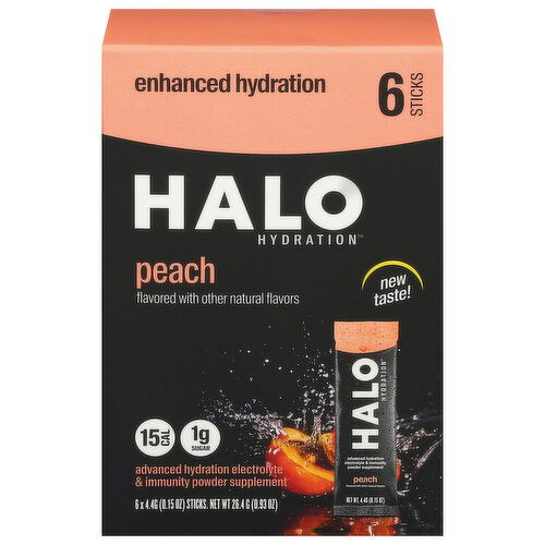 Halo Hydration Electrolyte, Peach, Enhanced Hydration, Sticks