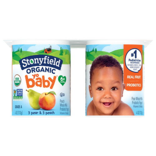 Stonyfield Organic Yo Baby Yogurt, Whole Milk, Pear & Peach, 6+ Months