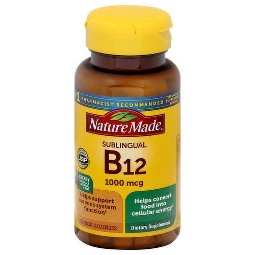 Nature Made Vitamin B12, Sublingual, 1000 mcg, Micro-Lozenges, Cherry