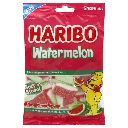 Haribo Gummi Candy, Watermelon, Soft & Sweet, Share Size