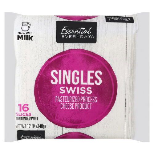 Essential Everyday Cheese Slices, Swiss, Singles