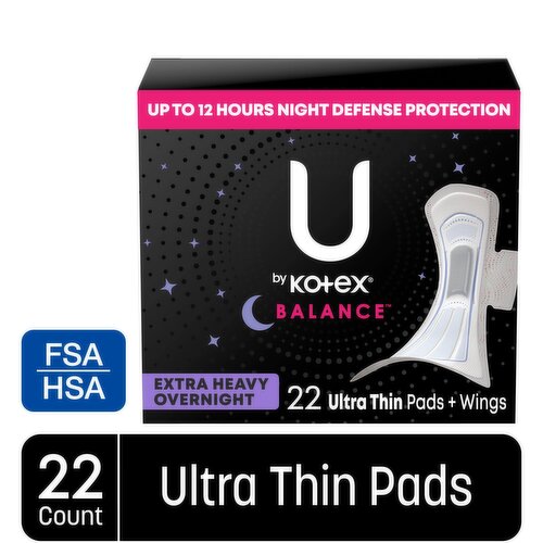 U by Kotex Balance Ultra Thin Extra Heavy Overnight Pads + Wings