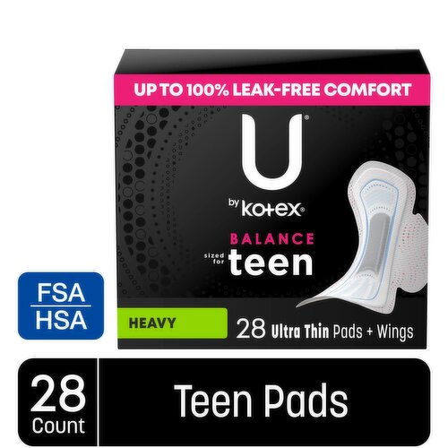 U By Kotex Balance Teen Heavy Ultra Thin Pads + Wings