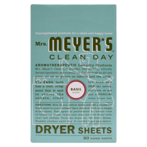 Mrs. Meyer's Clean Day Dryer Sheets, Basil Scent