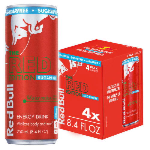 Red Bull The Red Edition Energy Drink, Sugarfree, Watermelon, 4 Pack